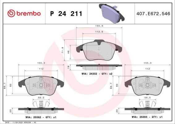 A.B.S. P 24 211 BREMBO Bremsbelagsatz, Scheibenbremse